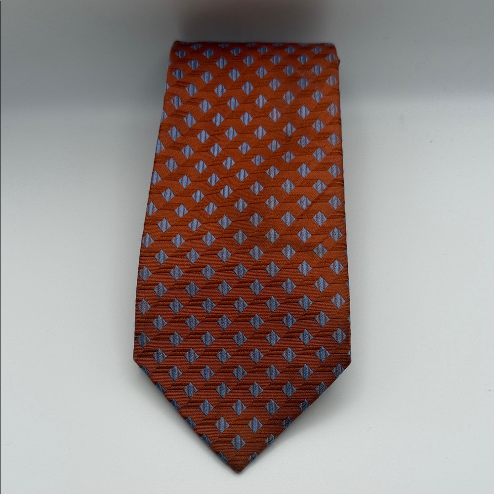 Countess Mara Men's Orange & Blue Patterned Tie, handmade 100% silk